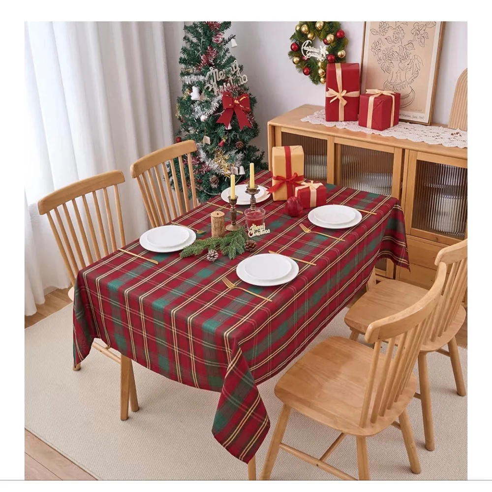 NEW Christmas Tablecloth 52x70” Rectangle waterproof Red Green